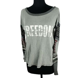 We The Free Free People Themal Shirt with Sweater Sleeves Freedom Spell Out